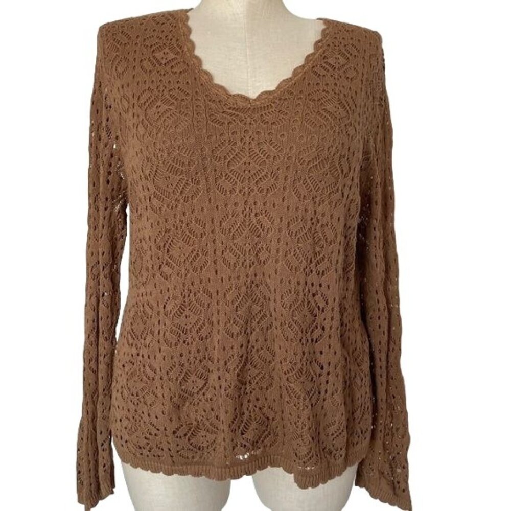 Vintage Cervelle Sweater Light Brown Cotton Knit Scallop Hem Size 1X